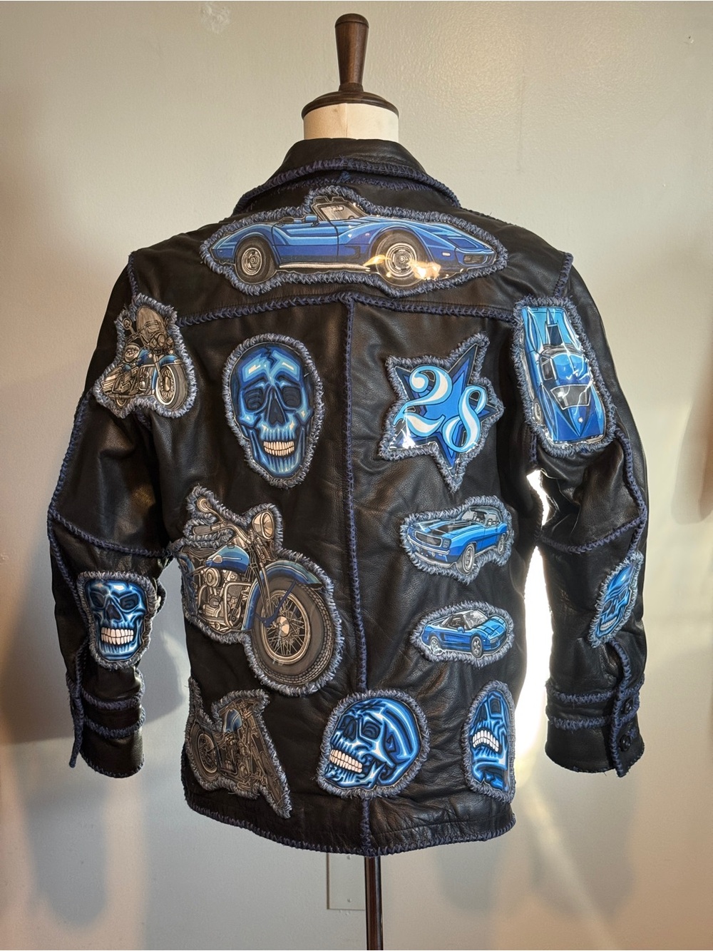 SCHWAS LEATHERWORK 1/1 Handcrafted Leather Skull Biker Hot Rod Jacket  Size XL